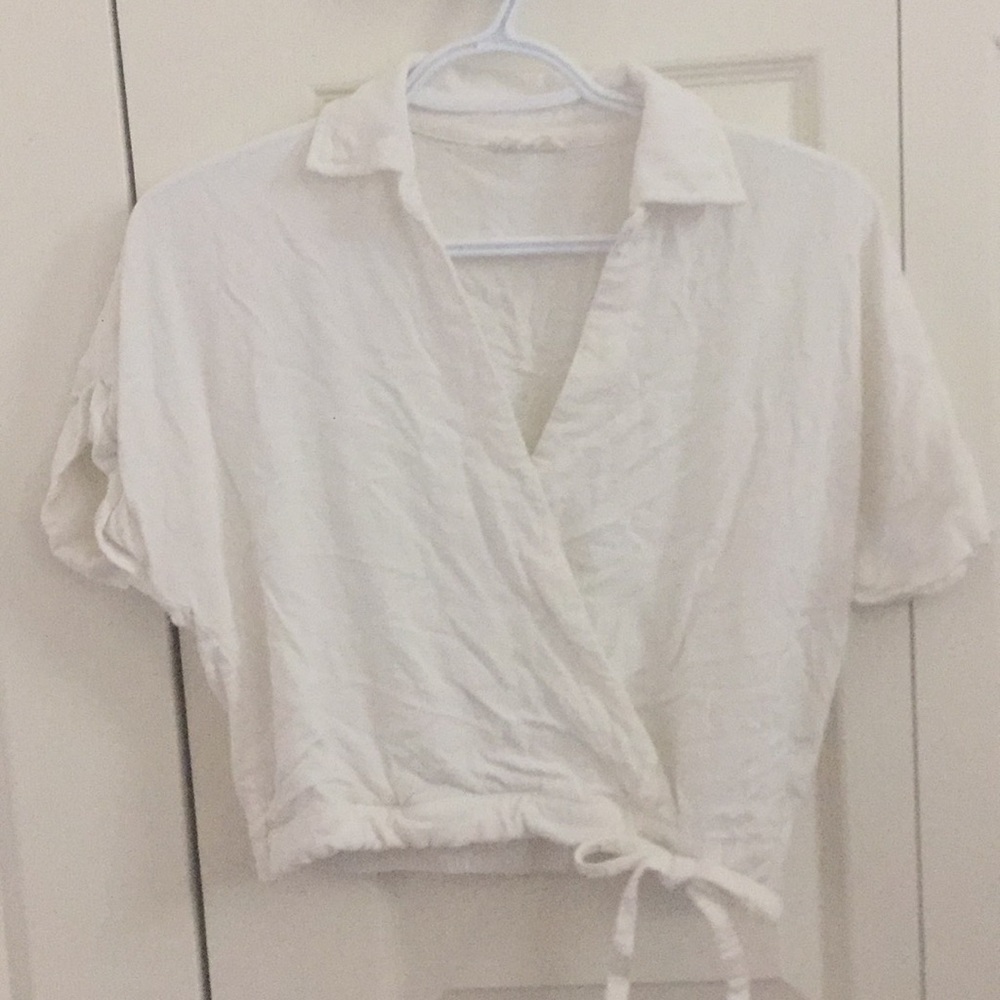 Linen cream wrap crop top